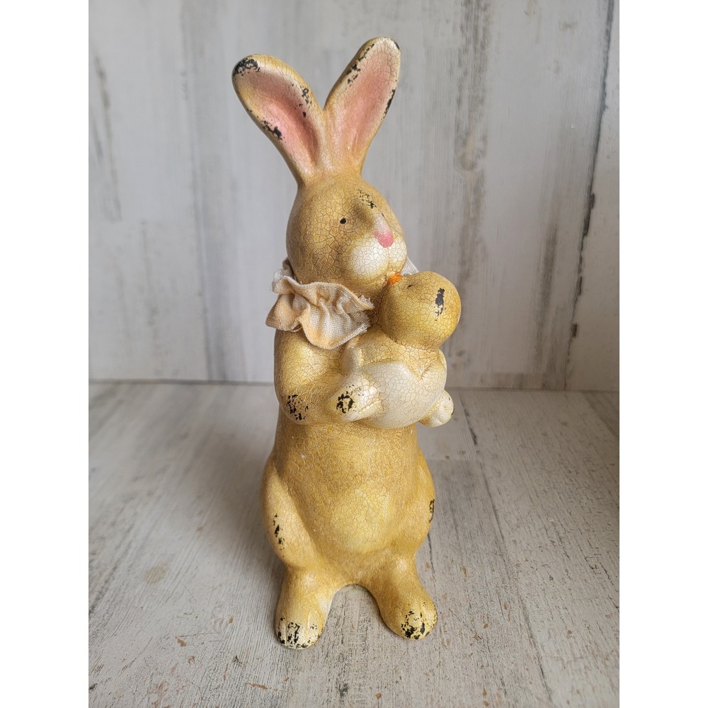 Bunny rustic spring holding chick Easter figure home rabbit chicken